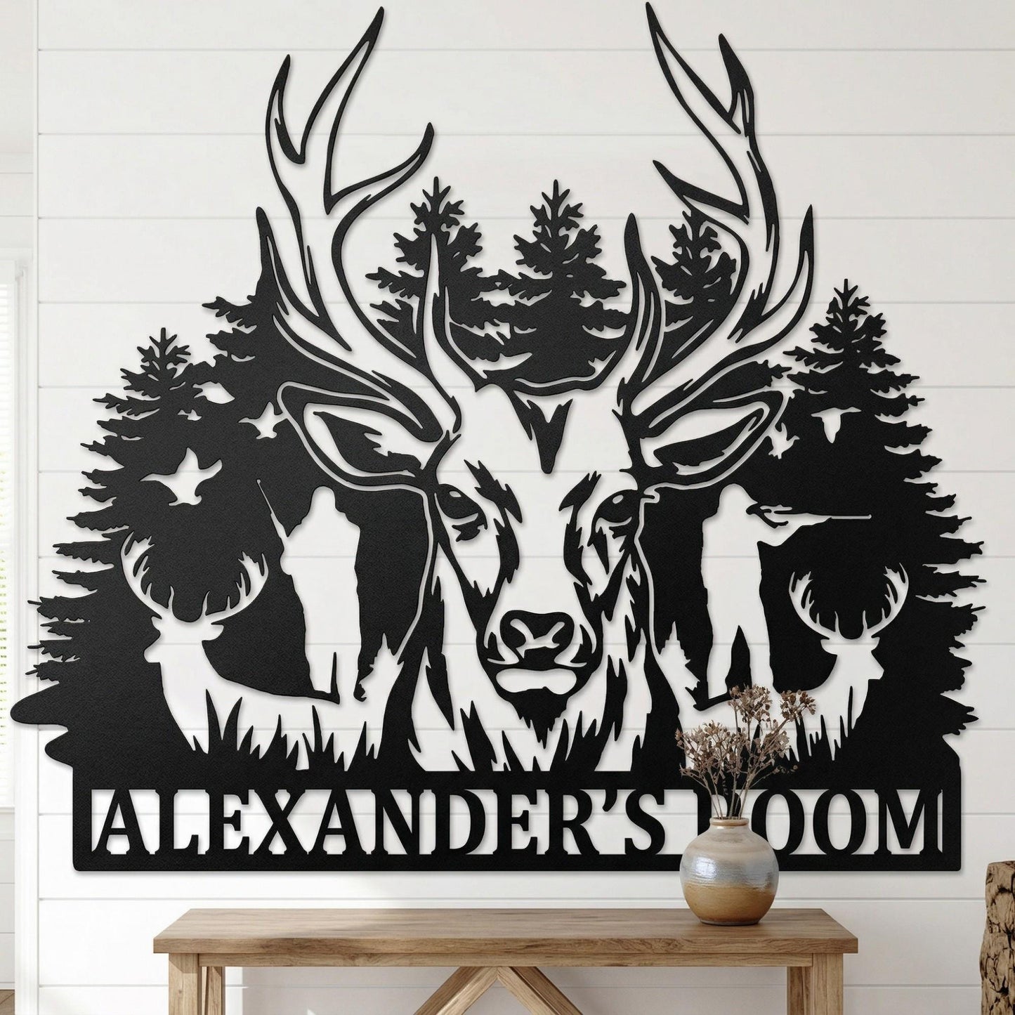 Personalized Deer Head Wall Decor, Majestic Buck Deer Wall Mount Metal Sign