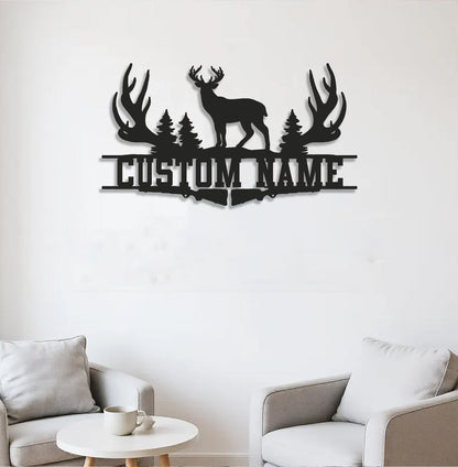Personalized Deer Antler Metal Sign WITH LED/WITHOUT LED Light Custom Name Forest Wall Art