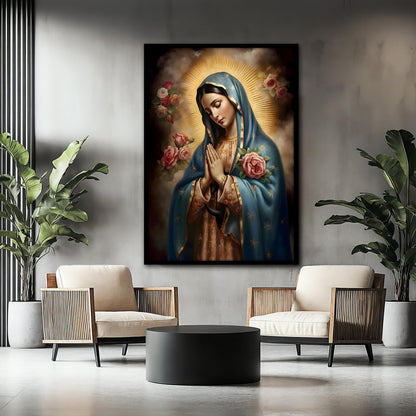 Virgin Mary Canvas Painting, Our Lady of Guadalupe Art, Religious Catholic Wall Decor