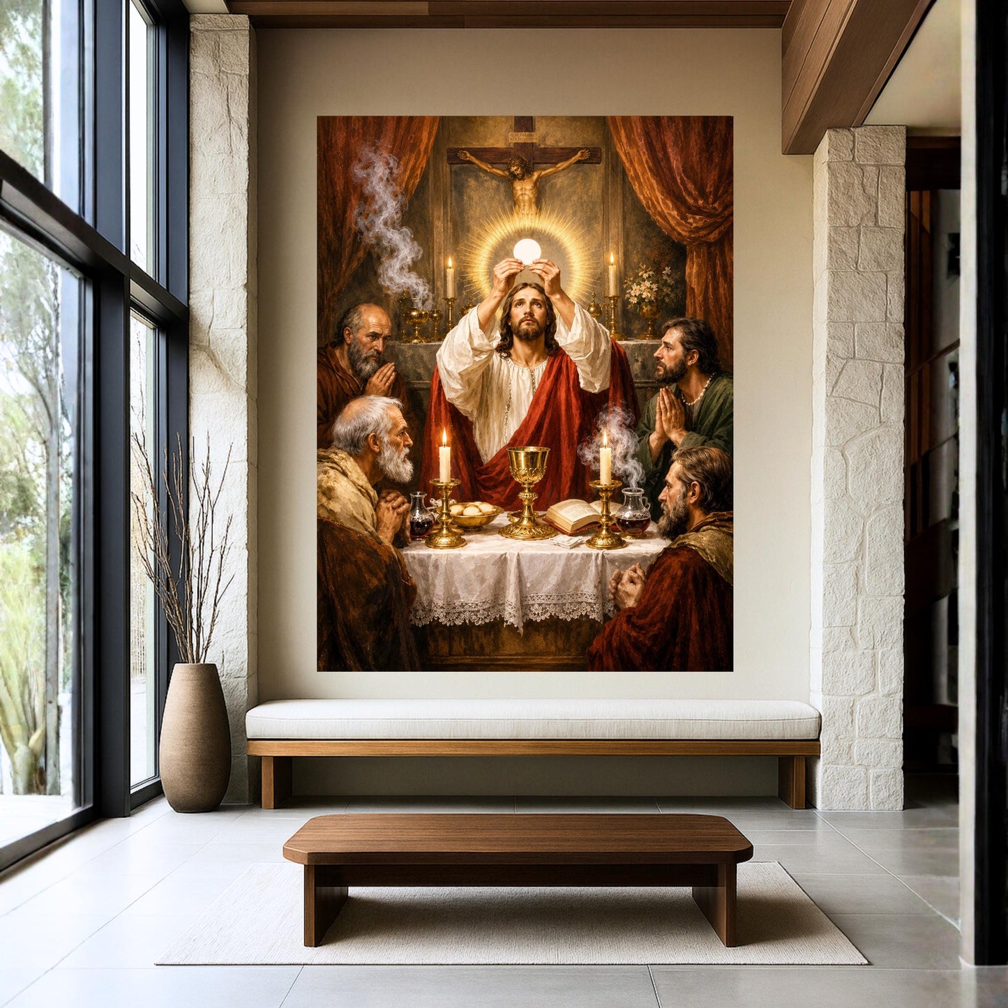 Last Supper Canvas Print, Jesus and Apostles Christian Wall Art, Vintage Biblical Painting