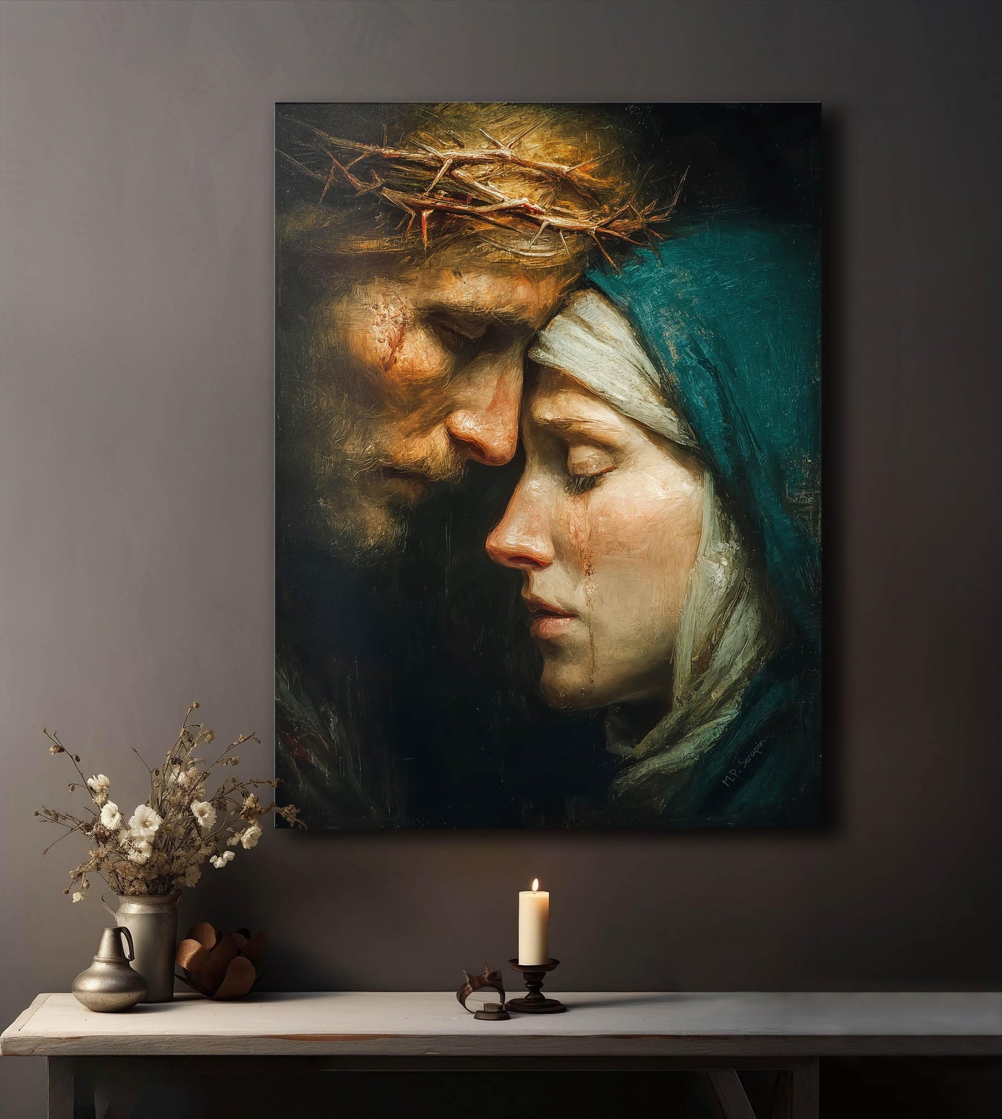 Goodbye Mother - Jesus and Mary Embrace Wall Art