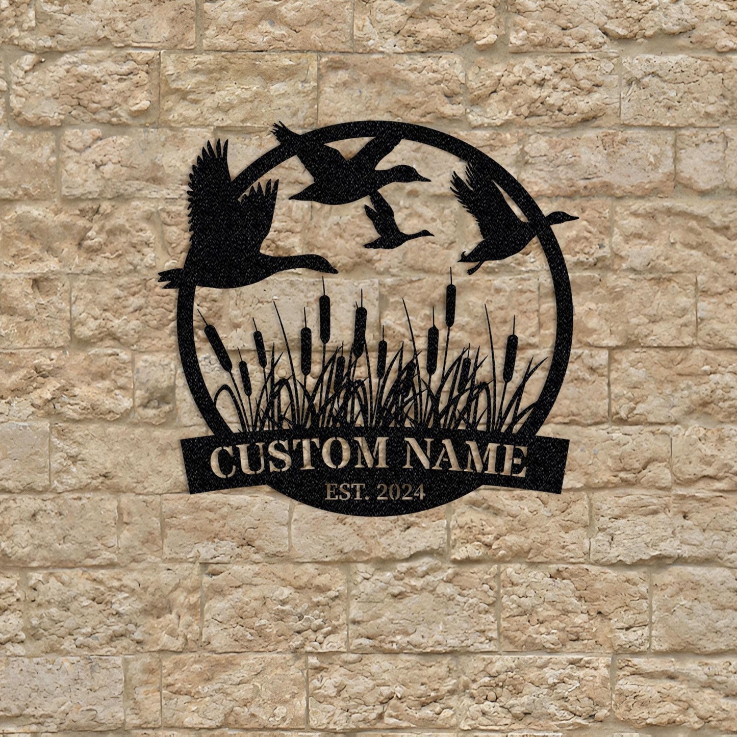 Personalized Flying Mallard Duck Metal Sign: Hunting Cabin Decor