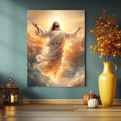 Jesus Ascension Canvas Wall Art, Heavenly Glory Christian Decor Painting