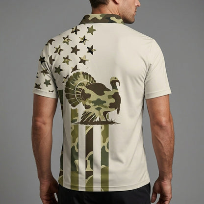 Custom Name Wild Turkey Hunting Camouflage Style Men Polo Shirt