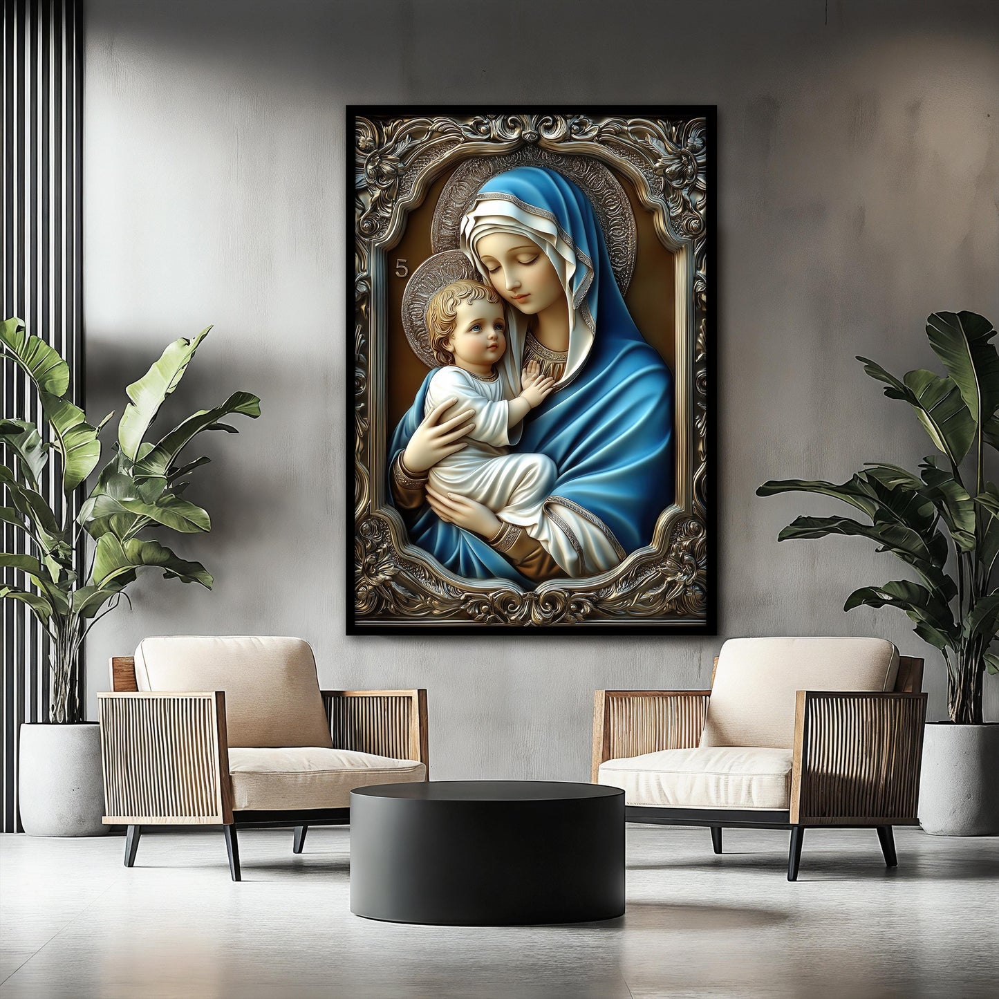 Blessed Virgin Mary and Baby Jesus Canvas Painting, Catholic Wall Art