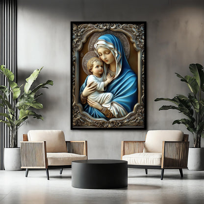 Blessed Virgin Mary and Baby Jesus Canvas Painting, Catholic Wall Art