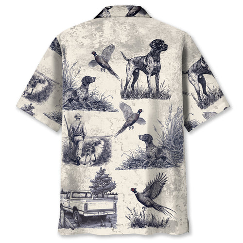 Retro Pheasant Hunting GSP Dog Button Down Hawaiian Shirt