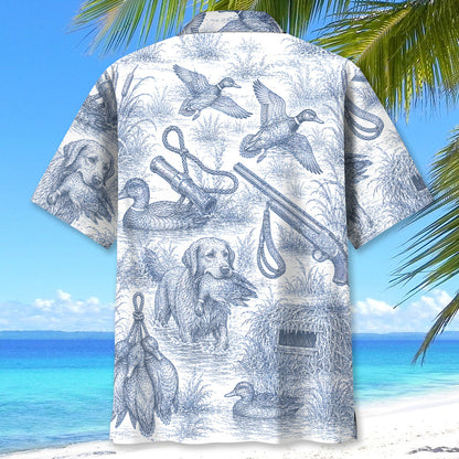 Blue And White Duck Hunting Hawaiian Shirt