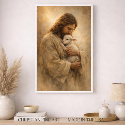 Jesus Holding Lamb Wall Art, Good Shepherd Canvas Painting