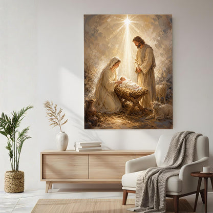 Nativity Scene Canvas Print, Holy Family Christian Wall Art, Neutral Religious Wall Decor