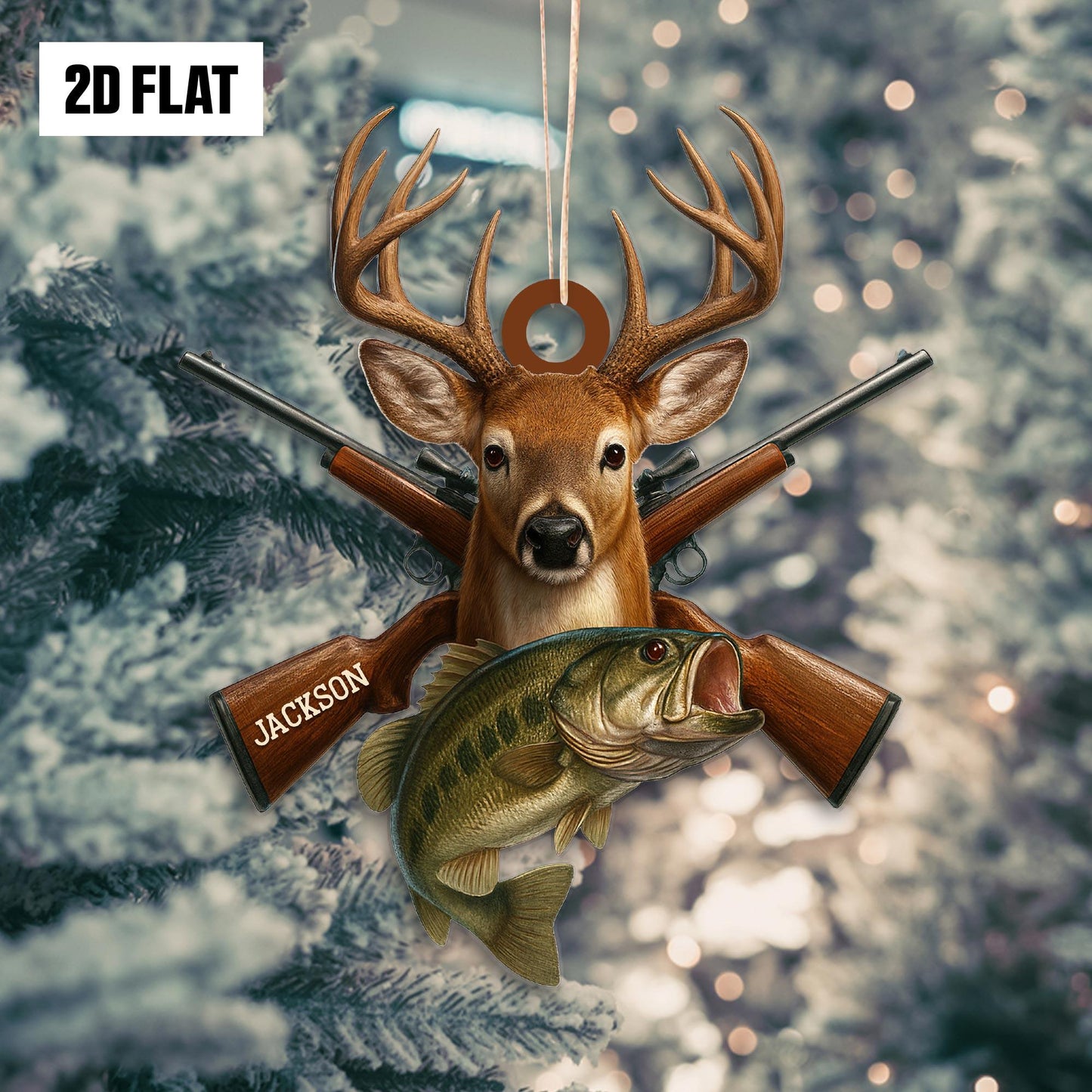 Personalized Hunting Flat Ornament, Custom Name Christmas Tree Ornament