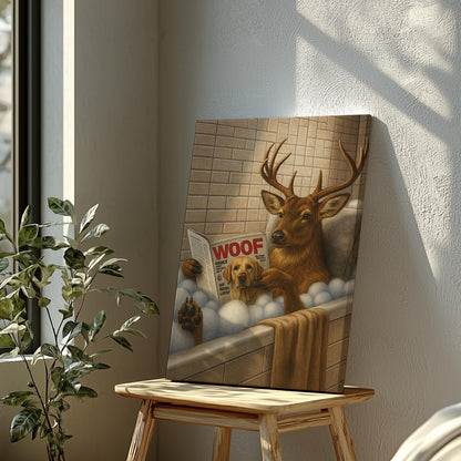 Rustic Deer Bathroom Canvas – Hilarious Hunting Cabin Decor for Men & Outdoorsmen