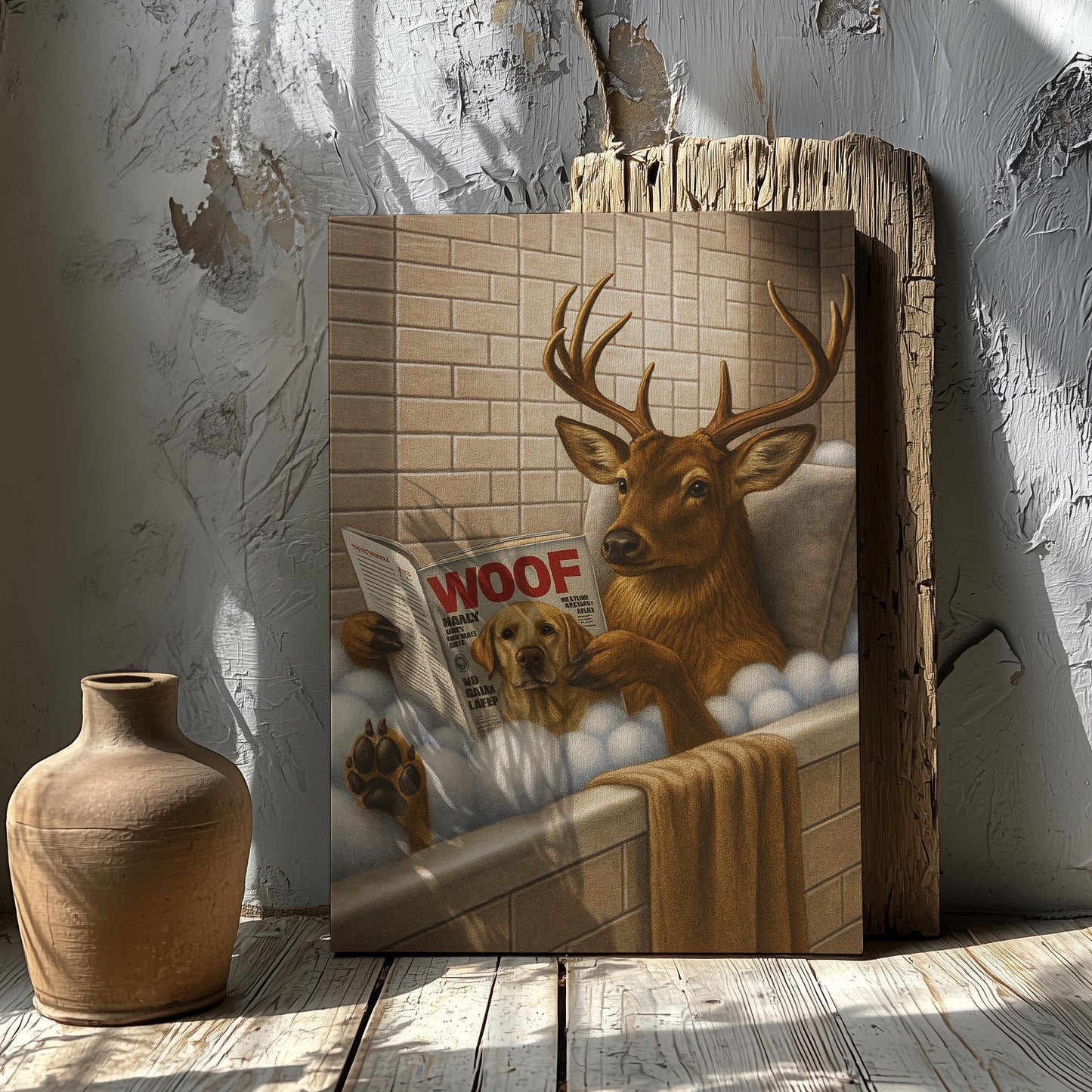 Rustic Deer Bathroom Canvas – Hilarious Hunting Cabin Decor for Men & Outdoorsmen