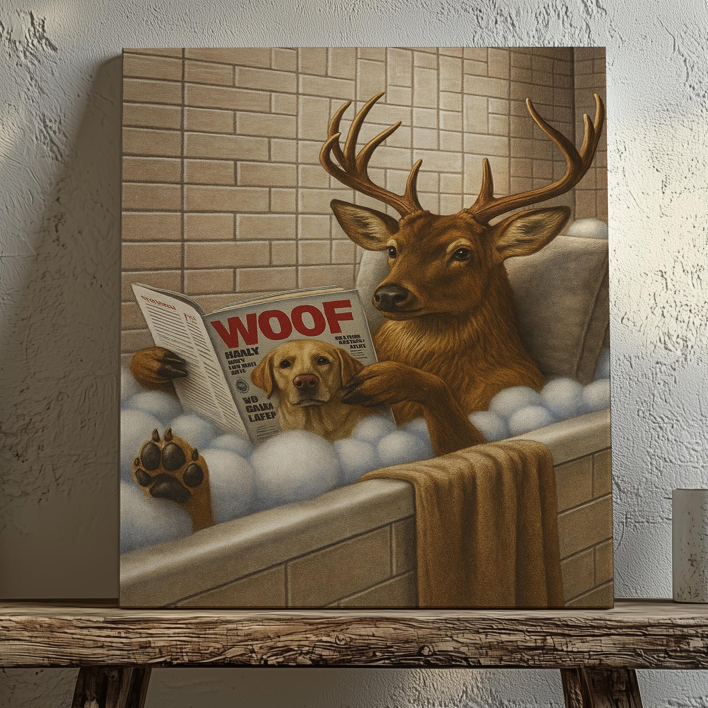 Rustic Deer Bathroom Canvas – Hilarious Hunting Cabin Decor for Men & Outdoorsmen