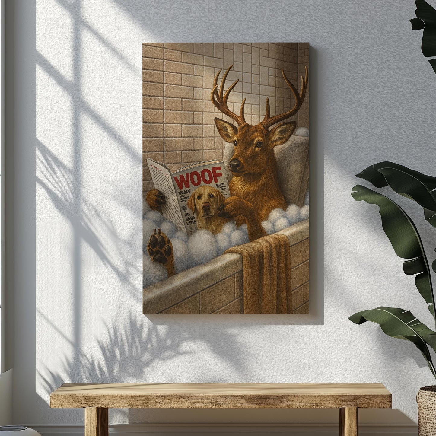 Rustic Deer Bathroom Canvas – Hilarious Hunting Cabin Decor for Men & Outdoorsmen