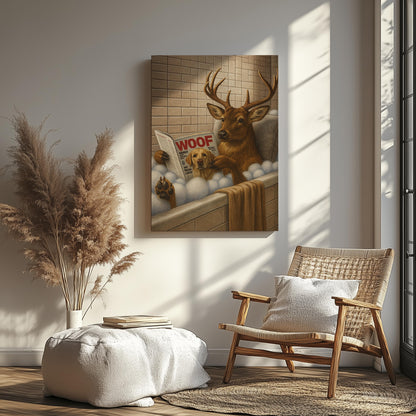 Rustic Deer Bathroom Canvas – Hilarious Hunting Cabin Decor for Men & Outdoorsmen