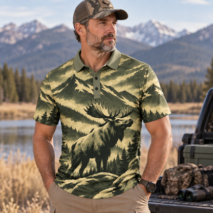 Moose Hunting Camouflage Men's Polo Shirt VCE1012