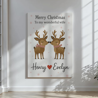 Merry Christmas Deer Couple Canvas – Cute Rustic Gift for Hunting Couples, Cabin Lovers &