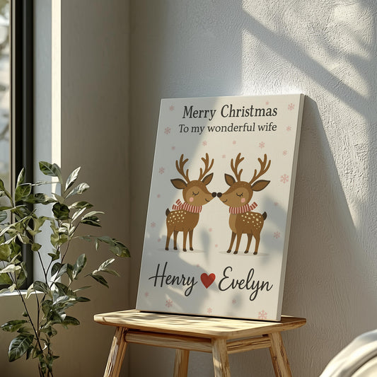Merry Christmas Deer Couple Canvas – Cute Rustic Gift for Hunting Couples, Cabin Lovers &