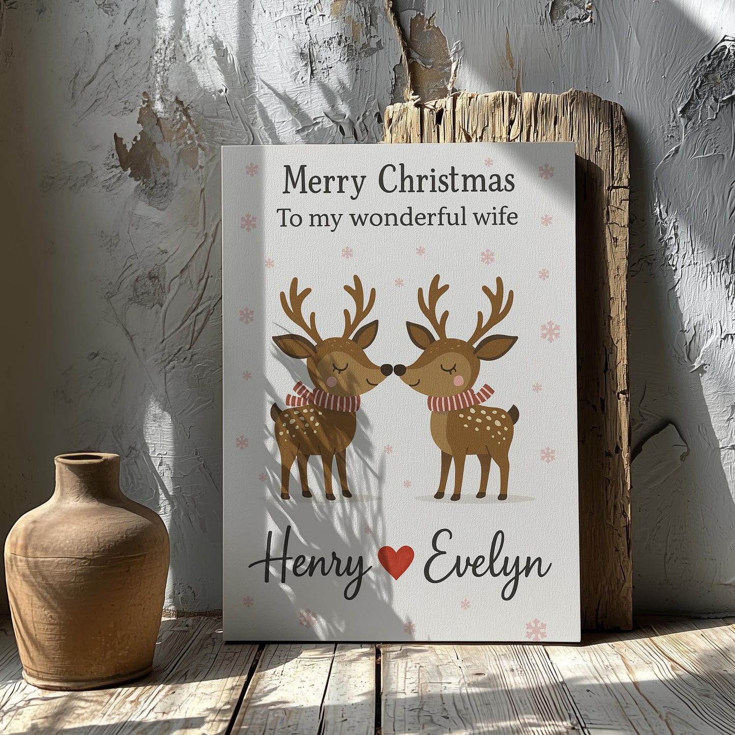 Merry Christmas Deer Couple Canvas – Cute Rustic Gift for Hunting Couples, Cabin Lovers &