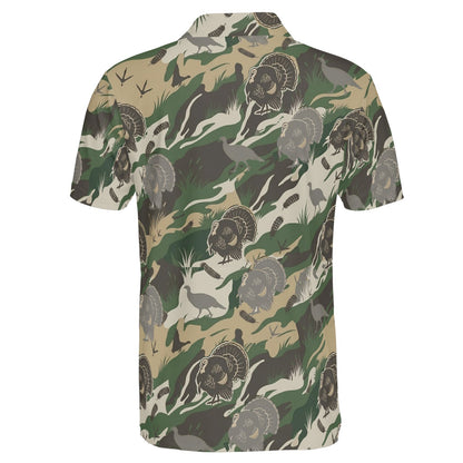 Outdoor Turkey Hunting Camo Print Graphic Polo Shirt