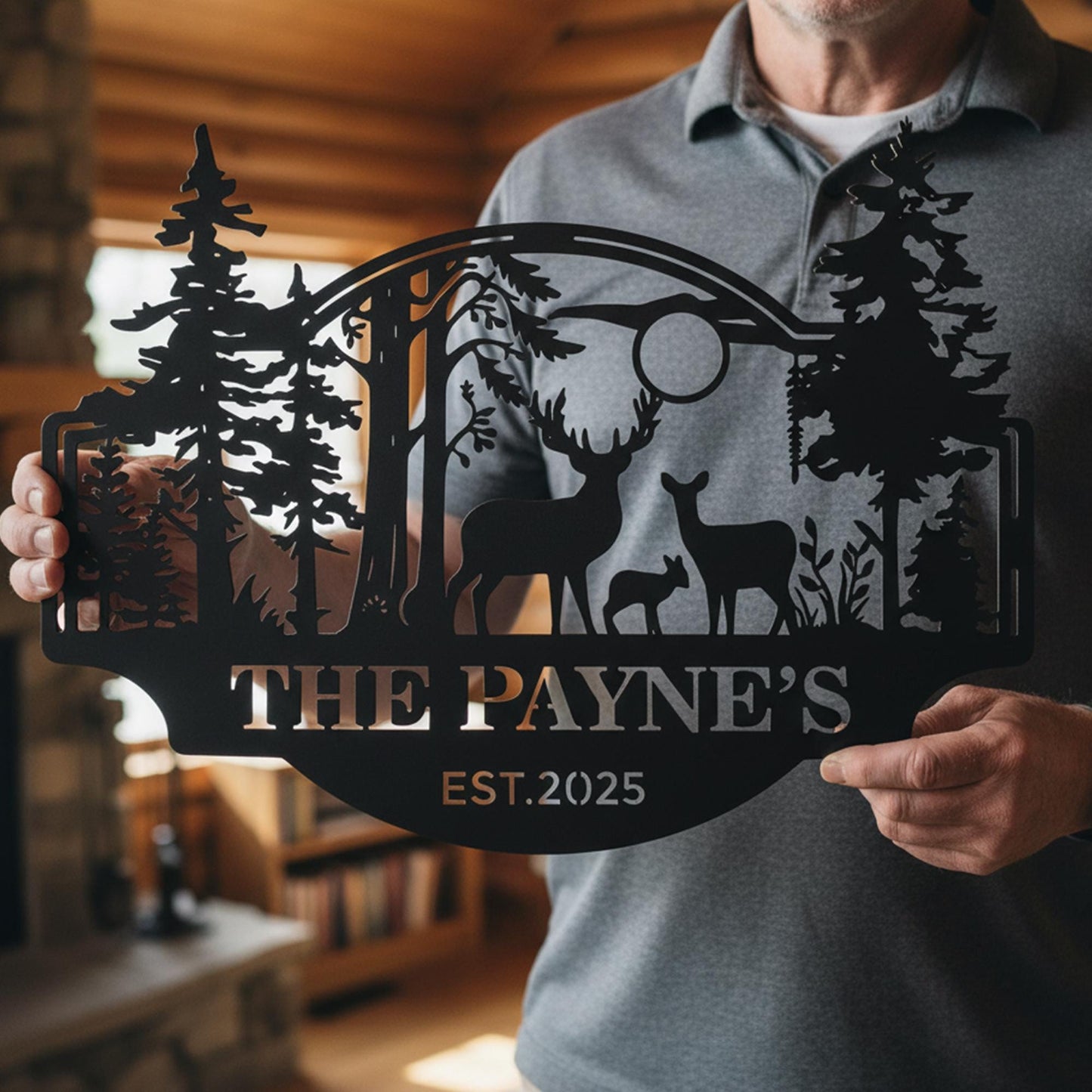 Personalized Deer Cabin Metal Sign, Custom Hunting Sign, Cabin Decor,Father's Day Gift