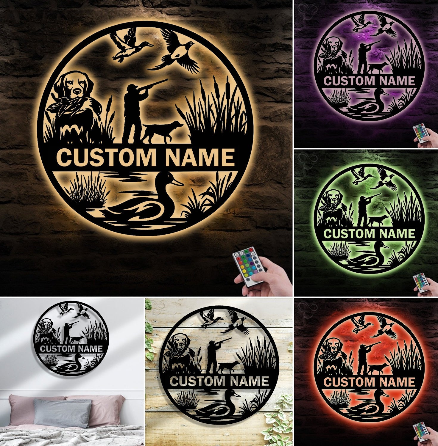 Personalized Metal Sign WITH LED/WITHOUT LED – Duck Hunting Scene with Dog and Hunter