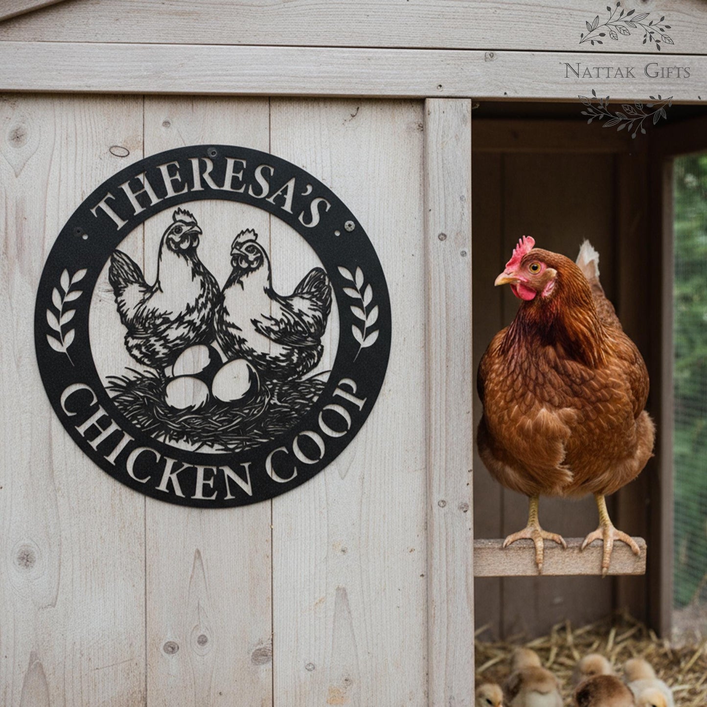Custom Chicken Coop Metal Sign, Personalized Hen & Egg Farm Decor