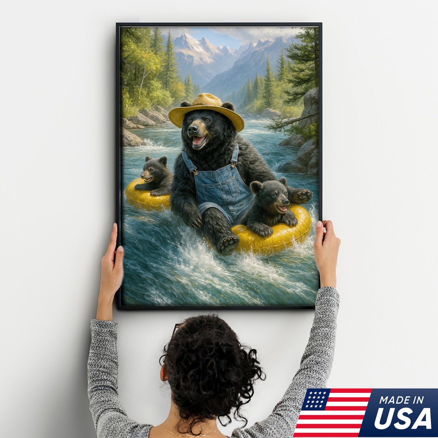 Bear River Adventure Canvas Wall Art – Cute Bear Family Wall Decor for Cabin & Nature Lovers