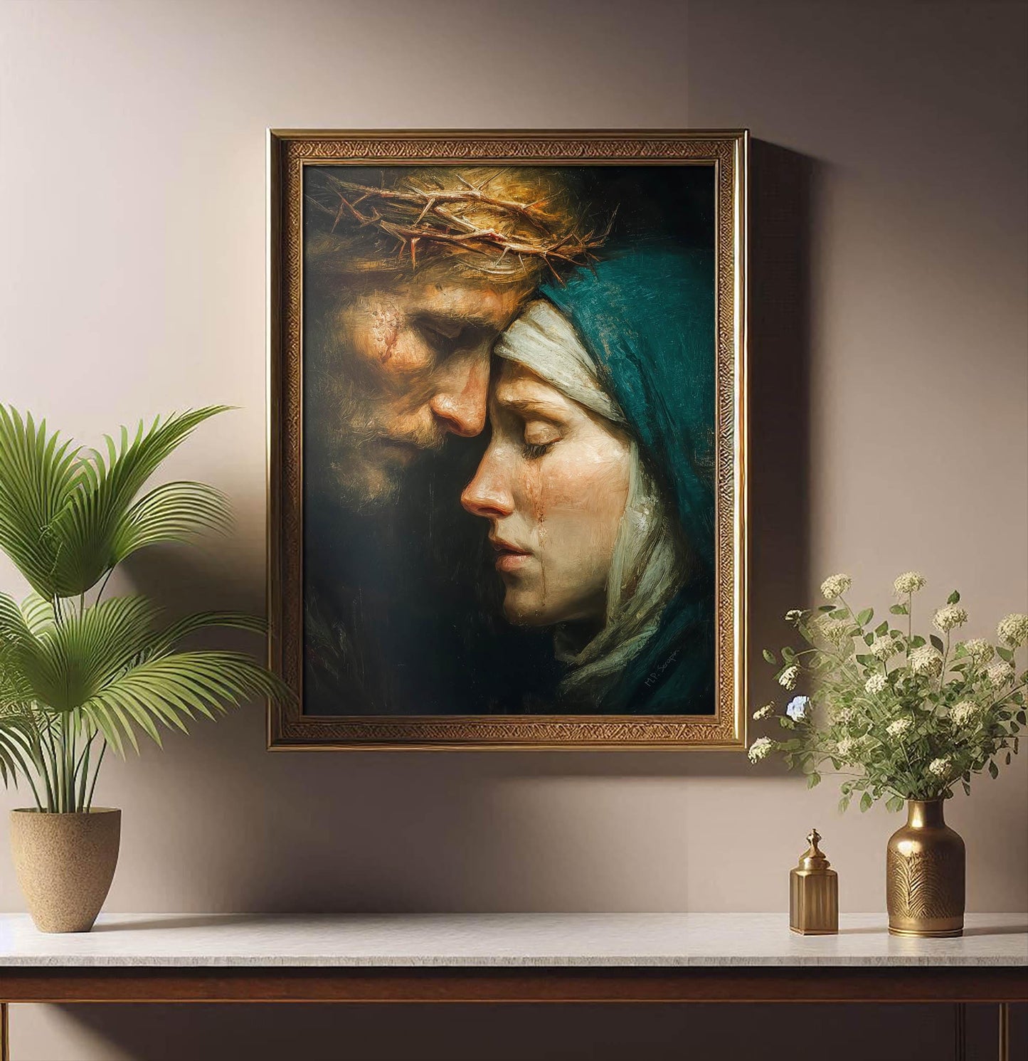 Goodbye Mother - Jesus and Mary Embrace Wall Art