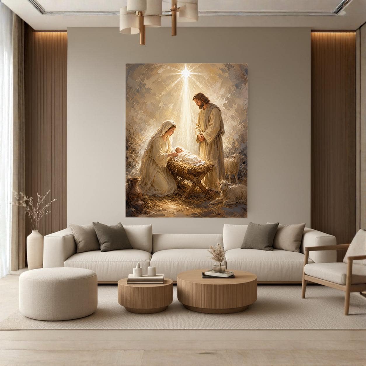 Nativity Scene Canvas Print, Holy Family Christian Wall Art, Neutral Religious Wall Decor