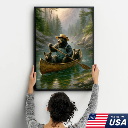 Bear Family Canoe Adventure Canvas Wall Art