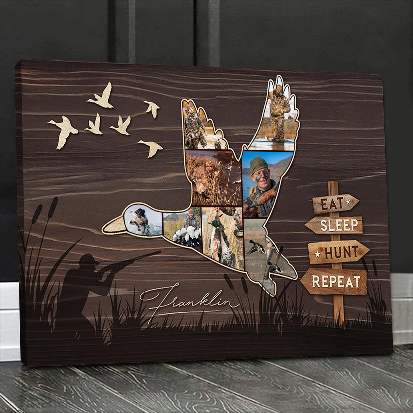 Custom Duck Hunting Photo Collage Canvas – Eat Sleep Hunt Repeat Wall Art