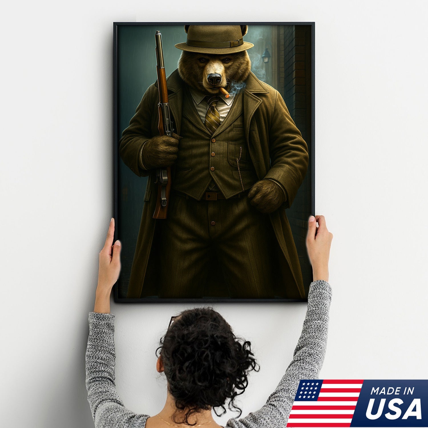 Vintage Gentleman Bear Hunter Canvas – Rustic Lodge Wall Art for Hunters & Outdoorsmen