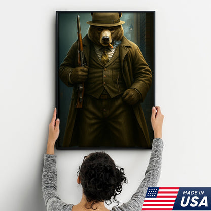 Vintage Gentleman Bear Hunter Canvas – Rustic Lodge Wall Art for Hunters & Outdoorsmen