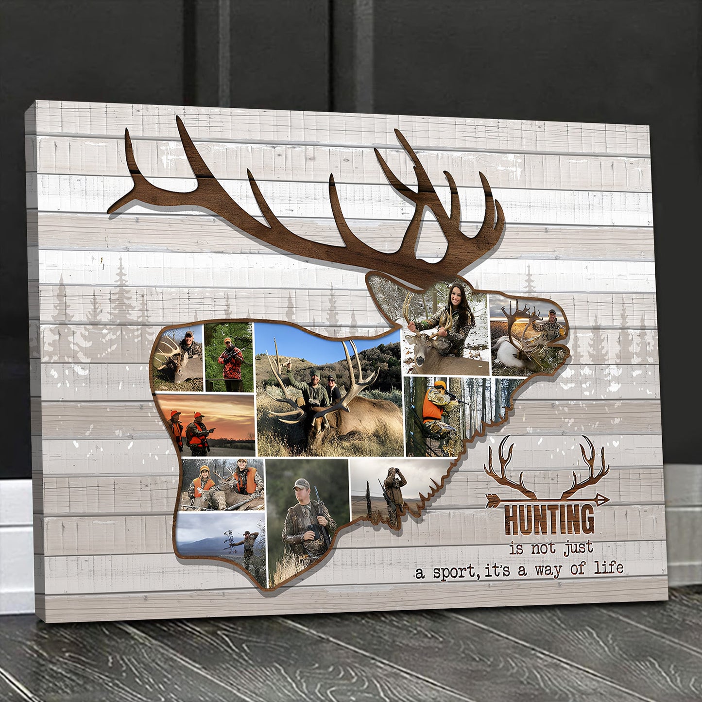 Personalized Hunting Photo Collage Wall Art Canvas - Deer Buck Silhouette Gift for Hunters