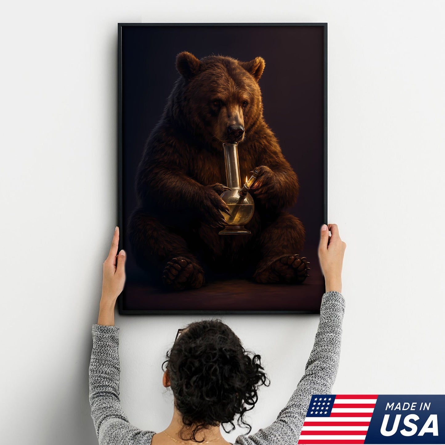 Rustic Bear Smoking Canvas Wall Art – Funny Cabin Decor for Hunters & Outdoor Lovers