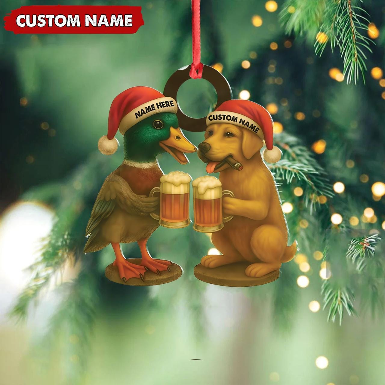 Custom Duck And Dog 2D Flat Acrylic Ornament