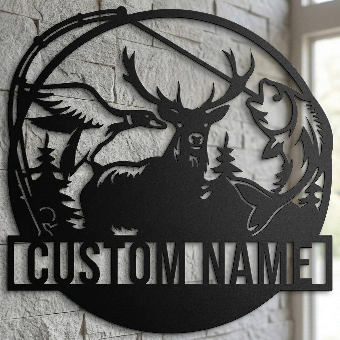 Personalized Deer Metal Sign Wall Art, Custom Fishing and Hunting Decor for Cabin