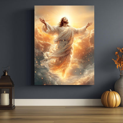 Jesus Ascension Canvas Wall Art, Heavenly Glory Christian Decor Painting