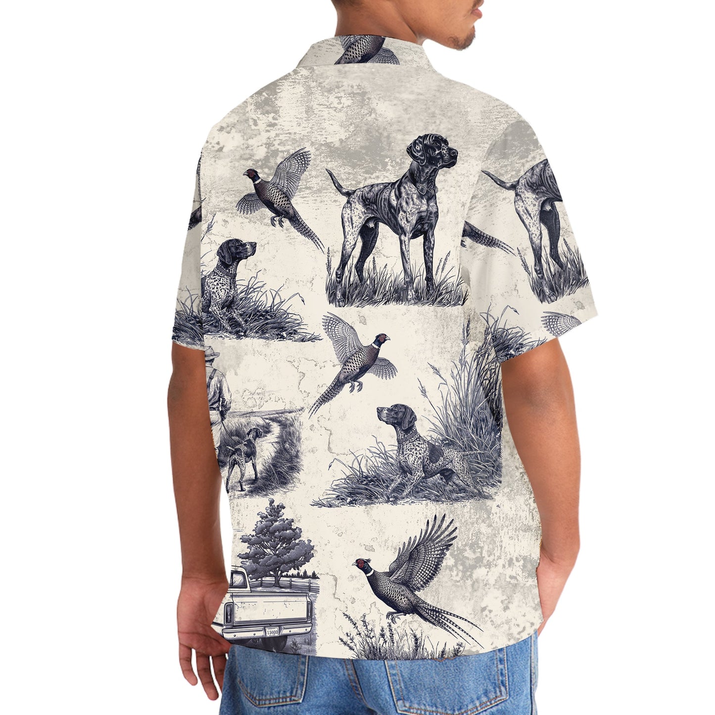 Retro Pheasant Hunting GSP Dog Button Down Hawaiian Shirt