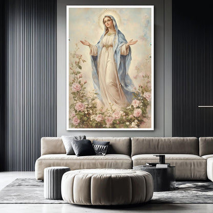 Blessed Virgin Mary Canvas Painting, Catholic Religious Wall Art