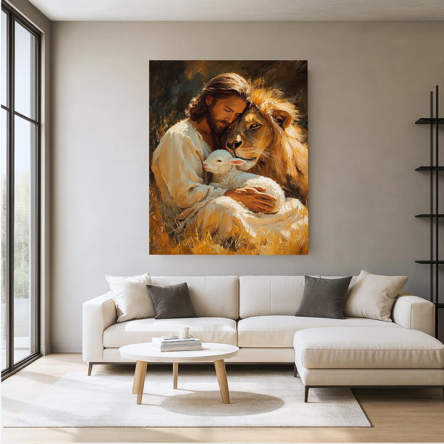 Jesus Lion and Lamb Canvas Wall Art Christian Home Decor