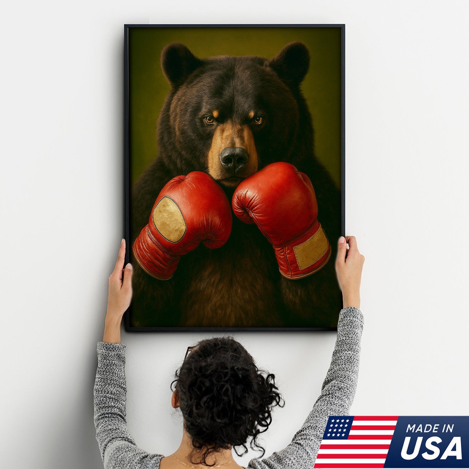 Funny Bear Boxing Canvas – Sports Animal Wall Art for Gym, Boxing Lovers, Rustic Man Cave Décor