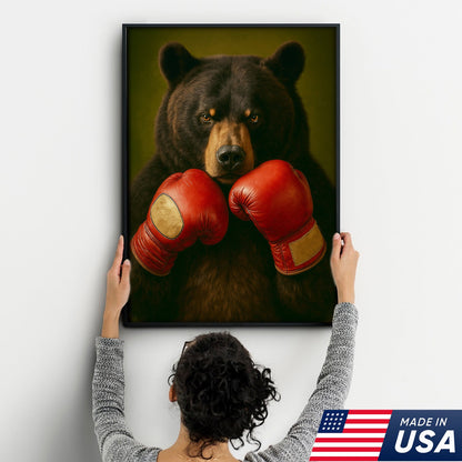 Funny Bear Boxing Canvas – Sports Animal Wall Art for Gym, Boxing Lovers, Rustic Man Cave Décor