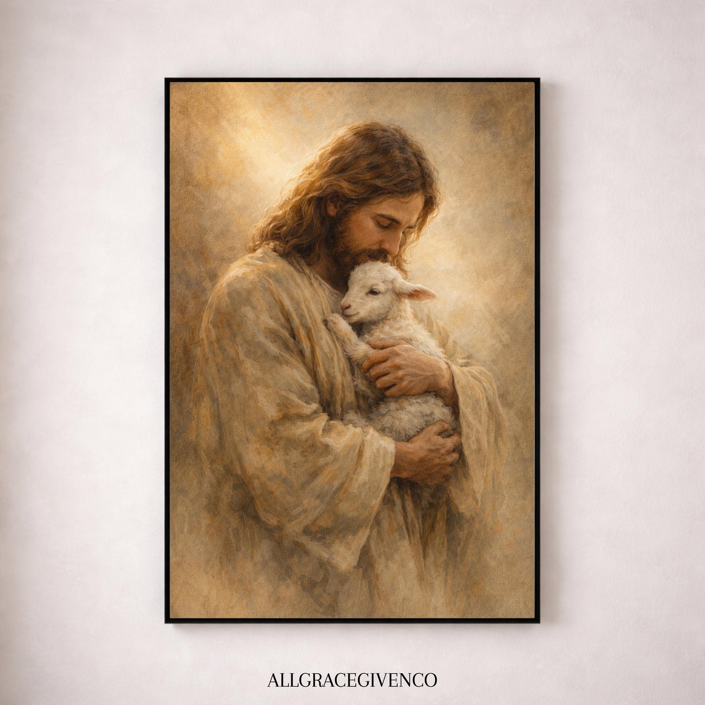 Jesus Holding Lamb Wall Art, Good Shepherd Canvas Painting