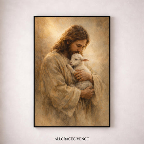 Jesus Holding Lamb Wall Art, Good Shepherd Canvas Painting