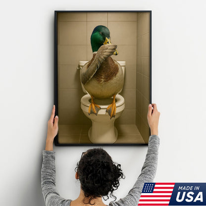 Funny Duck Bathroom Wall Art – Hilarious Rustic Toilet Canvas for Cabin, Lodge & Man Cave Decor