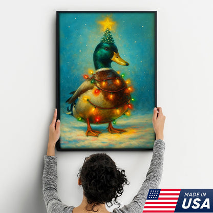 Funny Mallard Duck Christmas Canvas Wall Art – Festive Holiday Decor – Rustic Lodge Gift Idea