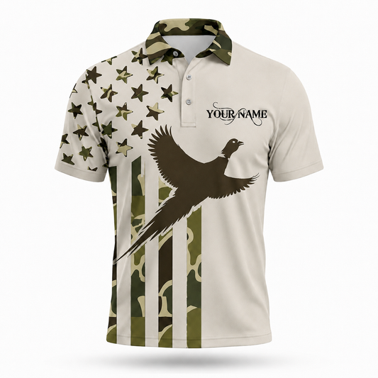 Custom Name Pheasant Hunting Camouflage Style Men Polo Shirt